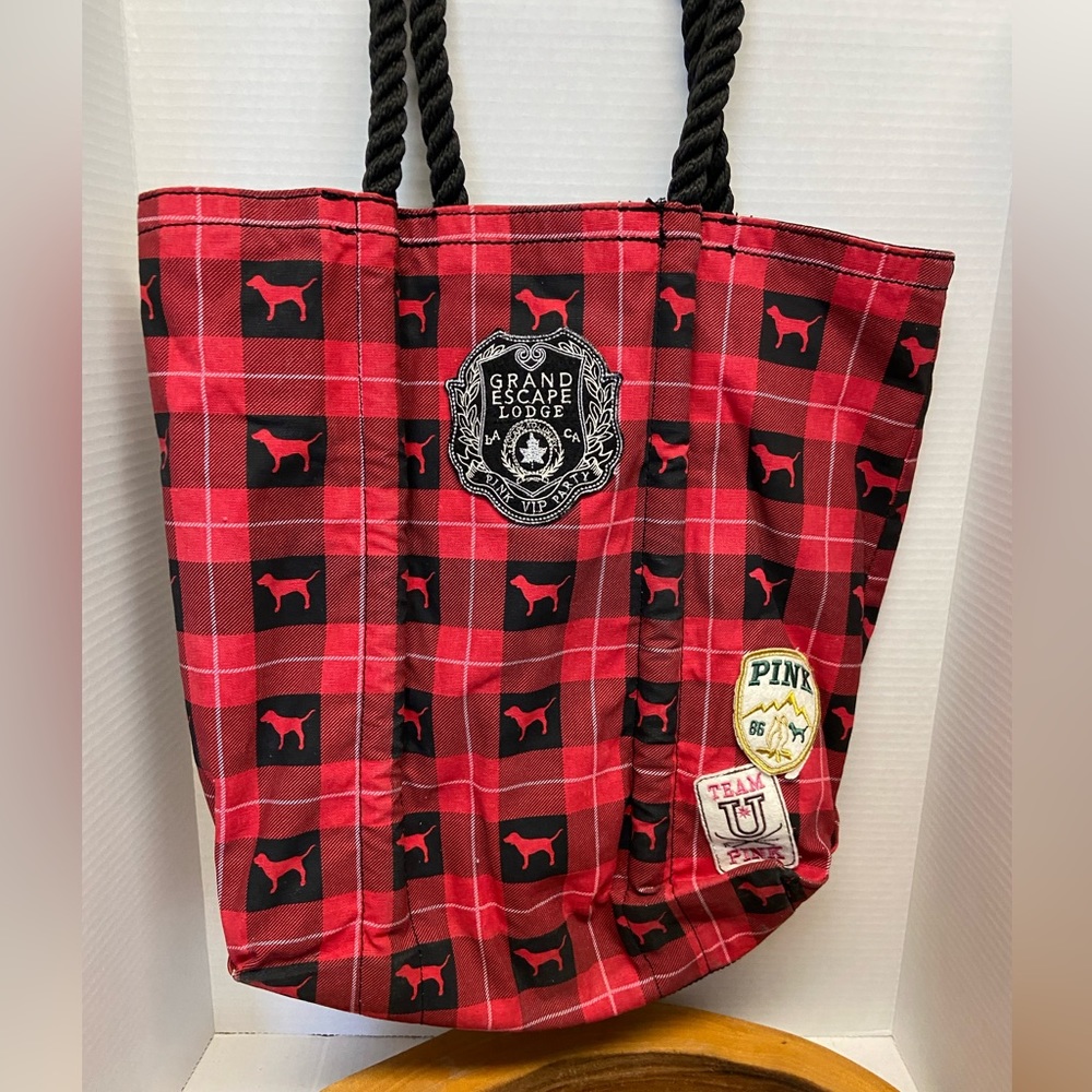 Victorias Secret PINK University Plaid Tote Grand Escape Lodge Tote